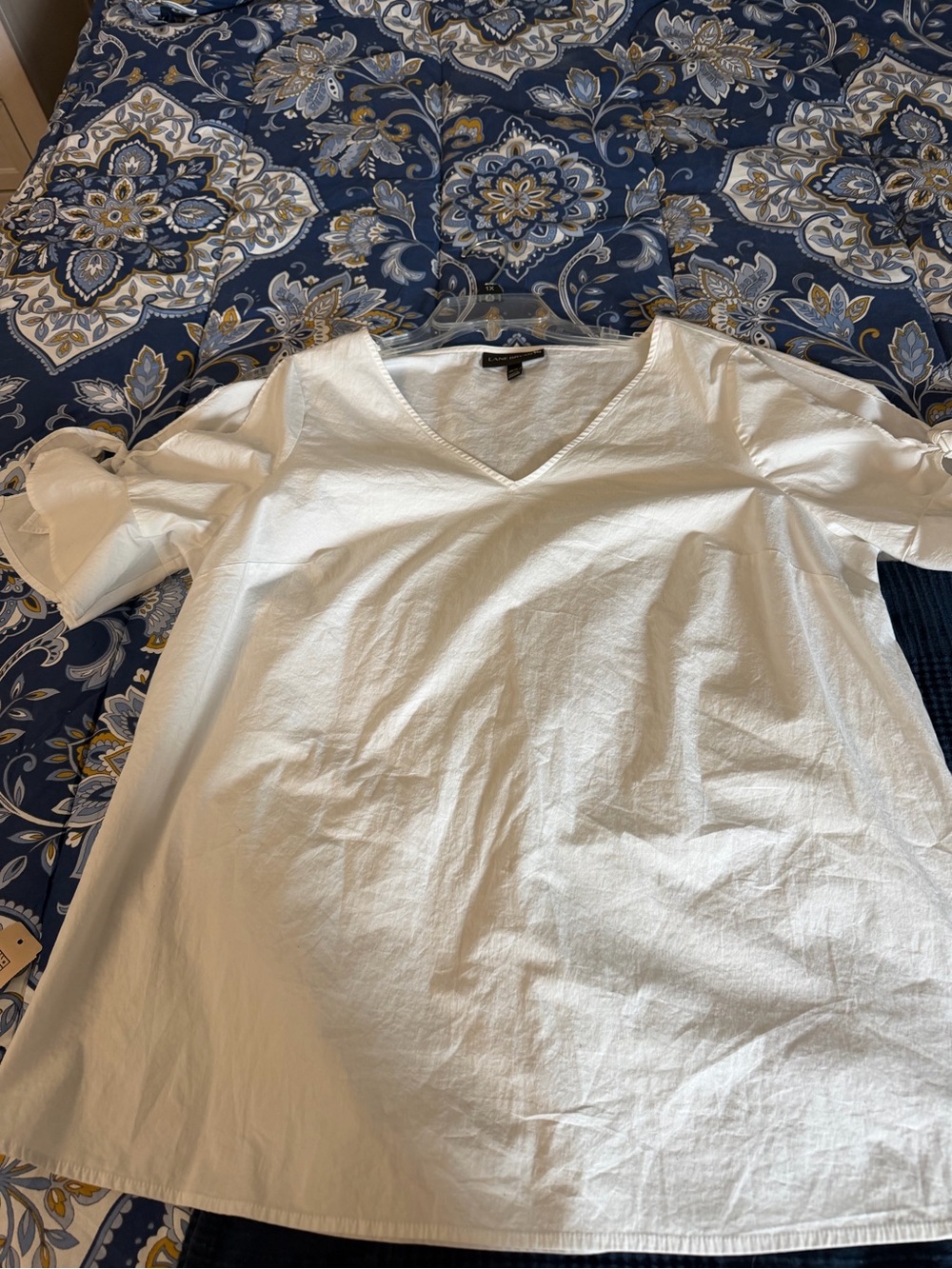 Lane Bryant White V-Neck Tie-Slee Blouse